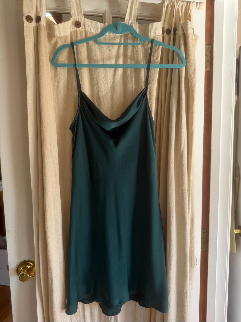 Show Me Your Mumu Cowlick Silky Dark Green Slip Dress